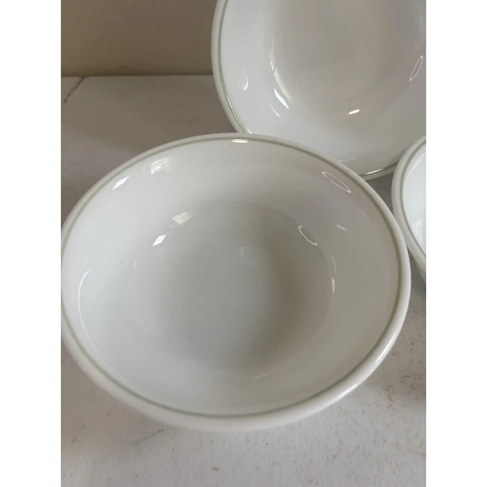 Corelle White with Green Rim Cereal Soup Bowls 6.25